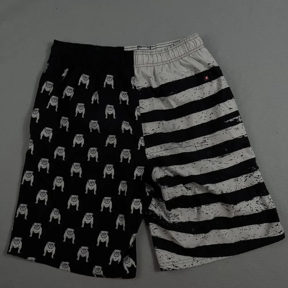 Airwalk Board Shorts Mens S Black White Bulldog Surf Swim Elastic Waist